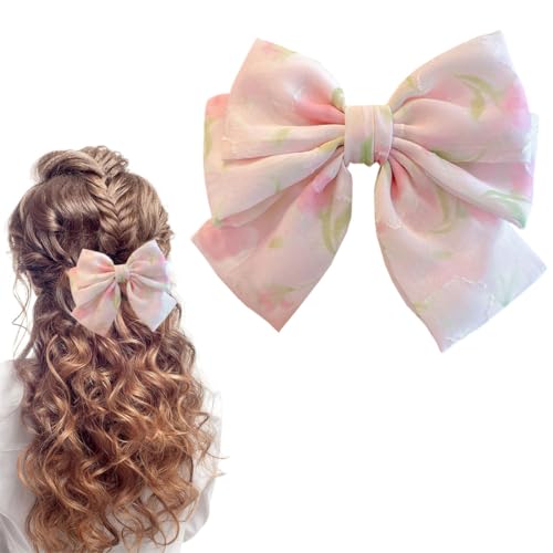 YUZNA Fermaglio per Capelli Con Fiocco, Mollette Coda Lunga Forcine per Donna, Fermagli in Raso Setoso Morbido Clip Per Festa di Natale Signore Ragazze, Fiocchi per Capelli, Velluto (Rosa)