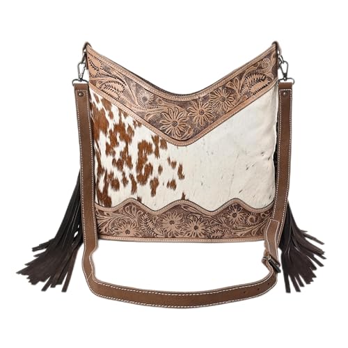 Leather Cross Body Bag Purse for Woman Sling Bag Cowhide Handmade Western Shoulder Bags With Adjustable Strap 12x14 in