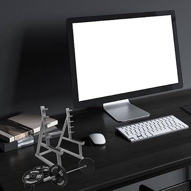 EKDJKK Squat Rack Pen Holder, Modern A-Frame Style, Gray Plastic, Fun Desk Gym Decor with Weights & Barbells