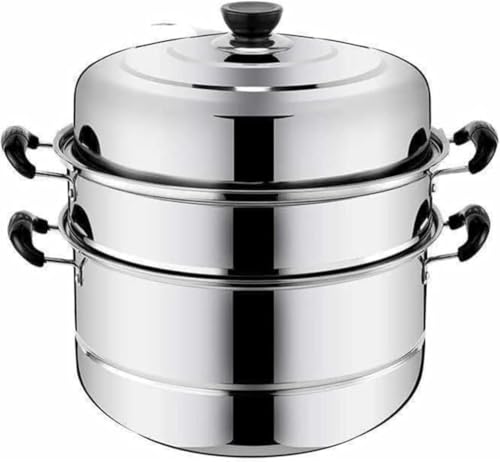 Citybaby蒸し器 蒸しもの鍋 蒸し鍋 二段 三段 蒸し器 ステンレス鋼鍋蓋 対応熱源:IH対応 各種熱源対応 (A,3段 30cm)