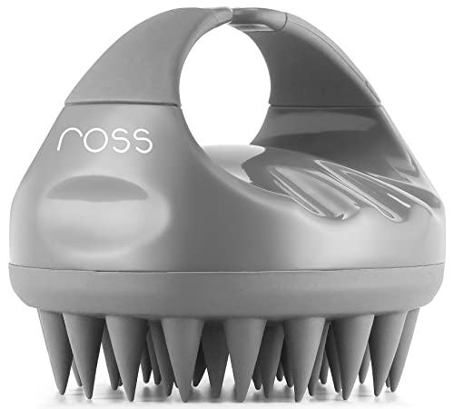 Ross Hair Scalp Manual Massager Shampoo Hair Brush with Soft Silicone Bristles for Anti Dandruff, Exfoliating Care (Grey)