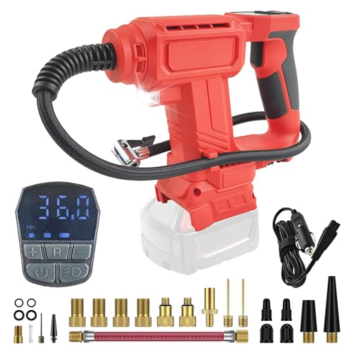 Inflador de neumáticos inalámbrico para batería Milwaukee de 18 V (sin batería), compresor de aire portátil con manómetro digital y luz LED, 120 PSI máximo para coche, motocicleta, bicicleta pelota