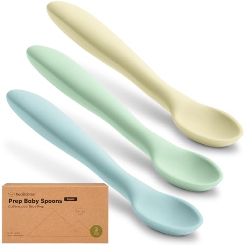 Image of KeaBabies Silicone Baby Spoons, Self Feeding 6-12 months - 3-Pack Baby Weaning Eating Utensils,Toddler First Food Training Spoon,Infant,Kids Feeding Supplies Essential Set,Dishwasher-safe (Pastel Sky)