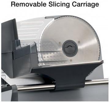 Close-up of the removable slicing carriage on the Waring FS150 Food Slicer
