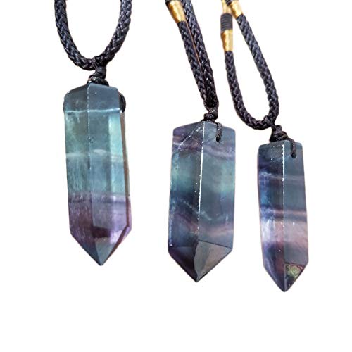 Yunhigh Regenbogen Fluorit Kristall Anhänger natürlichen Fluorit Stein Punkt facettierten Heilsteine Reiki Chakra Meditation Therapie Edelstein Quarz Schutz Amulett