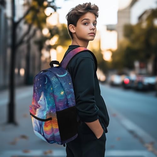 Beauty Collector White Fox Moon Star Girls School Backpacks 17" Large Capacity Bookbag for Travel3