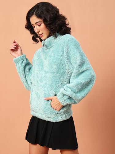 Image of THE DRY STATE Women's Fur Jacket With Wing Collar & Front Zip Open