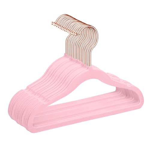 Image of MIZGI Baby Velvet Hangers,Non-Slip Kids & Toddler Hangers,11.8 Inch Hangers for Baby Clothes,Pack of 50(Pink)