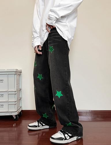 Mens Y2k Jeans Aesthetic Baggy Hip Hop Star Pants Grunge Loose Denim Streetwear Jeans3