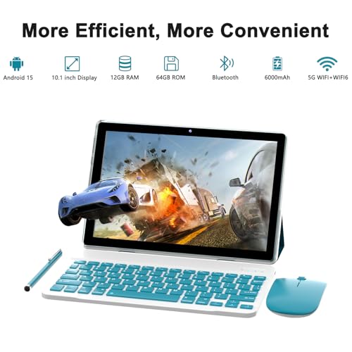 Image of 10 Inch Tablet Android Tablets 64GB 12GB RAM 10 inch Android Tablet Supports 1TB Expansion Dual Camera 6000mAh Long-lasting battery WiFi-6 Tableta 2 IN 1 Tablets with Bluetooth Mouse Case Stylus Keyboard