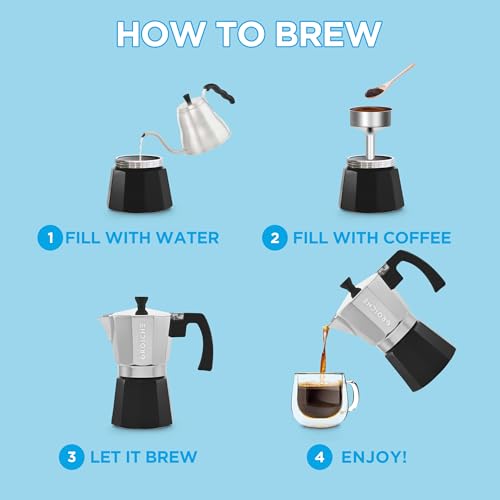 Image of GROSCHE Milano Stovetop Espresso Maker Moka Pot Cuban Coffee Maker Stovetop Coffee Maker Moka Italian Espresso Greca Coffee Maker Brewer Percolator | 9 Espresso Cup, Tuxedo