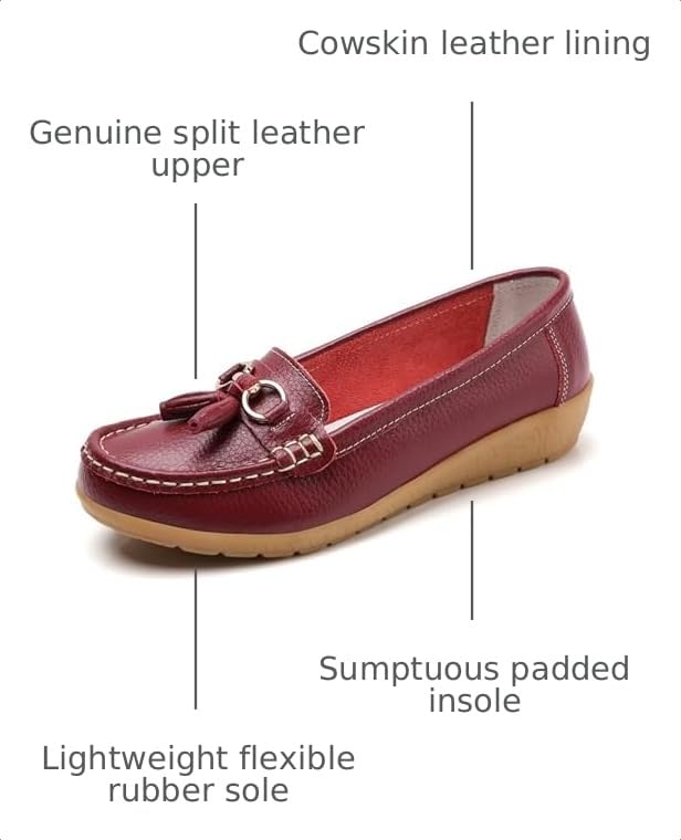 Image of Shoes Loafers for Women Classic Leather Loafers Casual Slip-On Boat Shoes ComfortWalking Moccasins Soft Sole Shoes