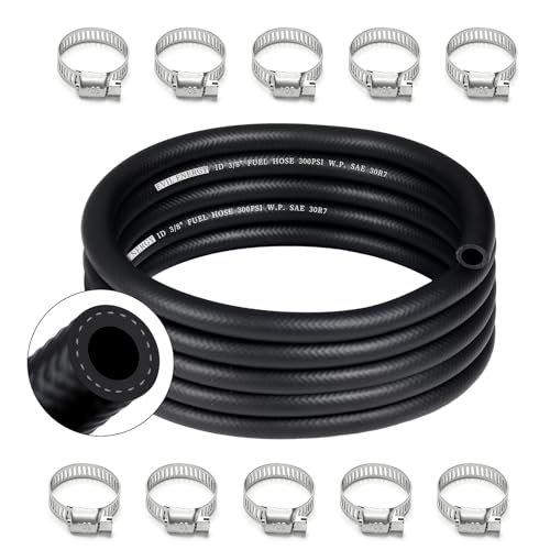 EVIL ENERGY 3/8 Fuel Hose Line 10FT NBR Rubber Push Lock Hose with 10 Clamps Straight SAE 30R7 300PSI