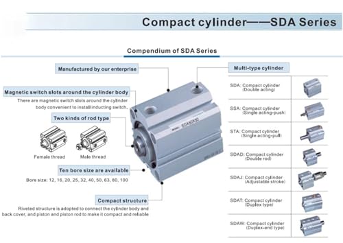 Vérin pneumatique compact SDA80 et SDA100 double effet pour automatisation