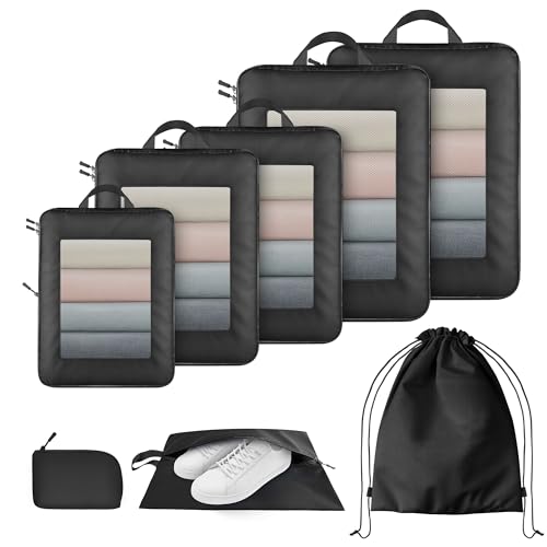 AUGOSTA 8 Set Compression Packing Cubes for Travel Suitcase Organizer Travel Essentials for Backpack Luggage Organizer Bags for Carry on