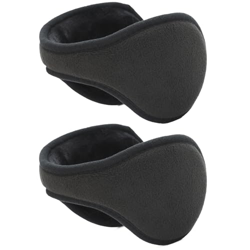 Dwenarry Winter Ear Muffs for Men Black Earmuffs Fleece Ear Warmers for Cold Weather 2 Pack