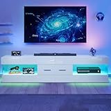 Bestier 67' Modern TV Stand for TVs up to 75 Inch, High Gloss LED Entertainment Center with Stone-Patterned Doors, TV Console with Drawer & Storage for Living Room, White