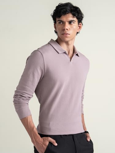 Image of DAMENSCH Statement Popcorn Johnny Collar Full Sleeve Polo with Premium Cotton Blend, Popcorn Texture, Colours by High-IQ Dyes Heavy Weight Fabric T-Shirt for Men