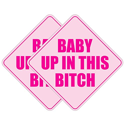 Image of 2PCS Baby Up in This B Sticker for Cars, Pink Waterproof Bumper Sticker,Baby Safety Warning Decal for Cars