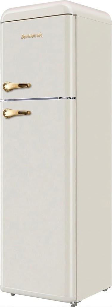 SOLTHERMIC FRIGORIFICO 2 PUERTAS CREMA RETRO TIRADORES DORADOS F2PR147C 220 LITROS, 147 CM ALTO X 55 ANCHO, BAJO CONSUMO Y SILENCIOSO