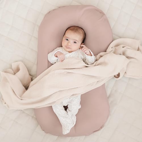 Image of Konssy 2 Pack Baby Lounger Cover, Stretchy Soft Infant Lounger Cover | For Baby Boys and Girls, Cover Set Only. Soft Breathable Fabric, Envelope Closure, Machine Washable, Blossom and Taupe