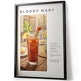 Tomaok - Póster de impresión de cartel de arte (marco no incluido) ilustración de la receta del coktail Bloody Mary, impresión de arte, decoración de bar