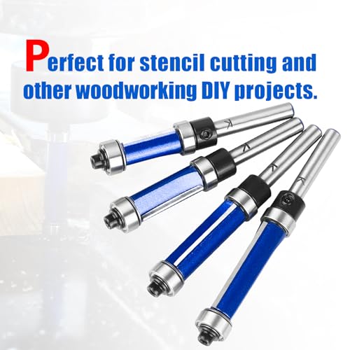 Nicavkit NI0031-4TOB 4Pcs Top And Bottom Bearing Flush Trim Router Bits Set 1/4 Inch Shank, Carbide Pattern Flush Trim Cut Router Bit thumb #4