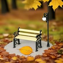 Miniature Lamppost & Bench Set 124 Scale Metal & Wood Outdoor Scene Accessories for Dollhouse Garden, Park Decor, Adult Collector