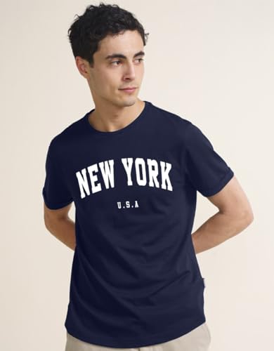 Image of Veirdo Regular Fit Half Sleeves Round Neck Typographic Printed Pure Cotton T-Shirt for Men (Available Colors: Black, Navy, Swan White, & White) (Sizes: S to 2XL)