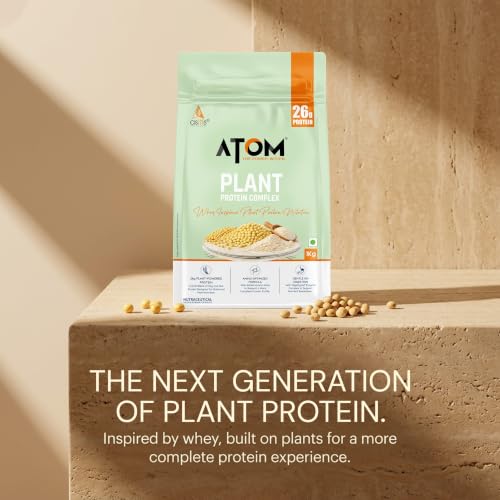 Image of AS-IT-IS ATOM Plant Protein Complex: 26g Protein,1 Kg, Cafe Latte - Clean, Easy to Digest | Complete Protein with Added Amino Acids, Ashwagandha & DigeZyme