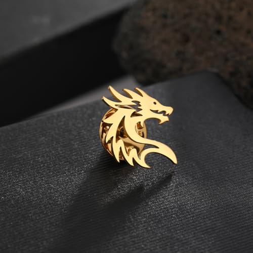 Image of Dinosaur Pterosaur Chinese Dragon Brooch Stainless steel Bow Button Suit Badge Men's Women's Gifts