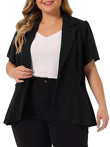 Agnes Orinda Plus Size Blazer for Women Short Sleeve Office Work Button Jacket Business Suit Blazers2