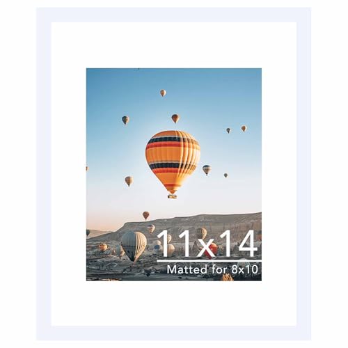 Image of JCJMY 11x14 Picture Frame with 8x10 Mat, Display Photo 8x10 with Mat or 11 x 14 Without Mat, Wall Hanging Large Frame with Shatter Resistant Plexiglass, White