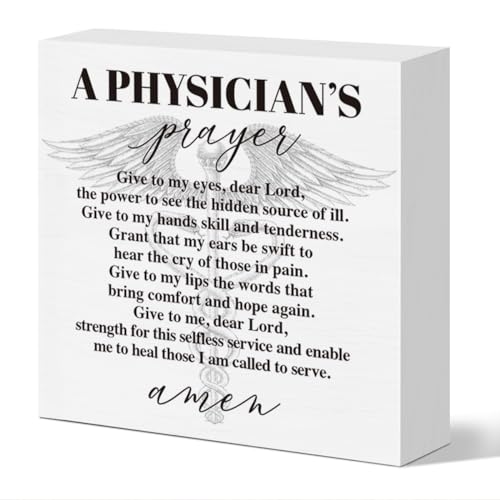Doctor Gifts for Women Men, Birthday Christmas Christian Gifts for Doctor DR Physician Medical School Student Graduation Gifts, Doctor Office Home Desk Decor Wooden Sign, a Physicians Prayer