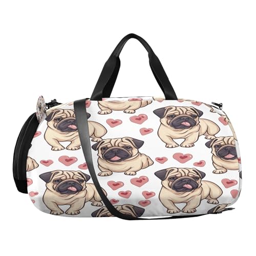 YETTASBIN Sport Travel Duffel Bag for Girls Boys, Pug Dog Large Waterproof Weekender Overnight Bag, Detachable Shoulder Strap Gym Bag with Shoe Compartment & Wet Pocket2