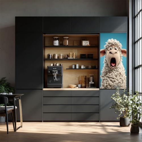 Image of 14.6x32.3 Inch Trash Can Cover Surprised Cartoon Sheep Design Outdoor Garbage Bin Decoration Sticker Wrap