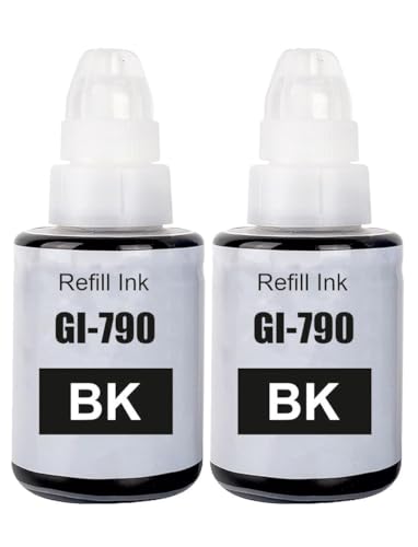 Image of GI-790 Compatible for Canon Pixma Ink Suitable for G1000, G1010, G1100, G2000, G2002, G2010, G2012, G2100, G3000, G3010, G3012, G3100, G4000 Printers (GI-790 Black Ink 2 Pcs)