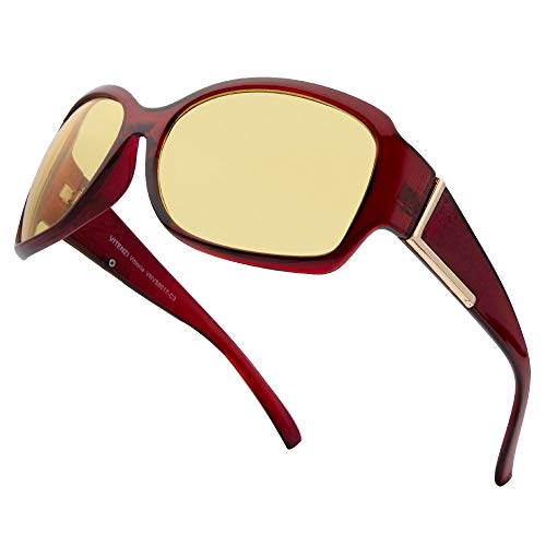 Night Vision Glasses Anti Glare Night Driving Glasses Yellow Tinted Sunglasses for Men and Women with HD Yellow Glasses for Night Driving Sun Glasses Jackie O Vittoria in Burgundy