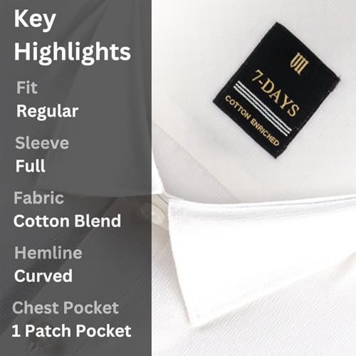 Image of 7-DAYS Premium Men's Formal Shirts - Cotton Rich, Textured Self-Design, Full Sleeve, Regular Fit, Wrinkle Resistant, with Pocket - Perfect for Office