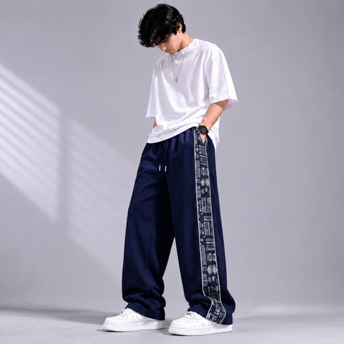 Image of Men Baggy Printed Track Pant | Loose Fit Casual Lower for Men | Everyday Wear