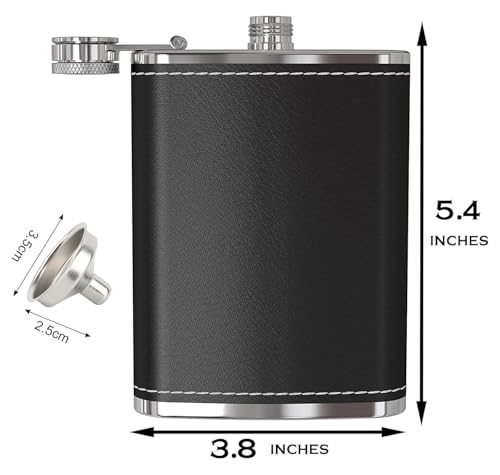 Image of Hip Flask 8oz,Alcohol Flask 304 Stainless Steel Flagon Black Hip Flask Leakproof Whiskey Flask with Leather Wrapped Cover,Portable Pocket Whisky Flaskk
