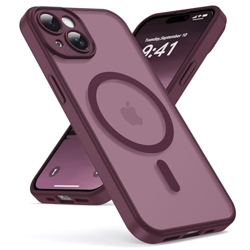 Oududianzi - Cover per iPhone 15 Compatibile con MagSafe, Custodia Traslucida Posteriore PC Silicone TPU Bumper, Protezione Della Fotocamera, Cover Militare Antiurto Anti-Impronte - Bordeaux
