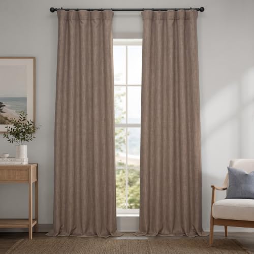 Image of HPD Half Price Drapes - Faux Linen Curtains for Living Room (1 Panel) - 50W X 108L - Textured Room Darkening Curtains for Bedroom 108 Inches Long - Drapes for Home Decor, Dutch Cocoa
