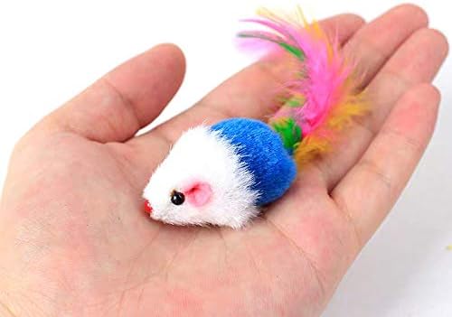 Darglino Cat Mice Toys for indoor Cats 12PCS, 5 Color Variety Mouse Cat Toy Mice Cat Toy Mouse for Cats, Fur Mice Cat Toys Mice Cat Feather Toys with Rattle Sounds, Mixed Pack Cat Mouse toy for Cats