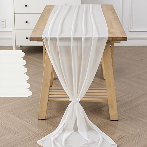 flohar 6Pack 9ft Chiffon Table Runner 14x108 Inch Sheer Romantic Table Runner for Wedding Birthday Party Bridal Shower Outdoor Decoration-Ivory by flohar - Image 6