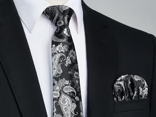 Image of Enlision Ties for Men Floral Tie Handkerchief Cufflinks Set Formal Flower Classic Mens Necktie & Pocket Square Wedding