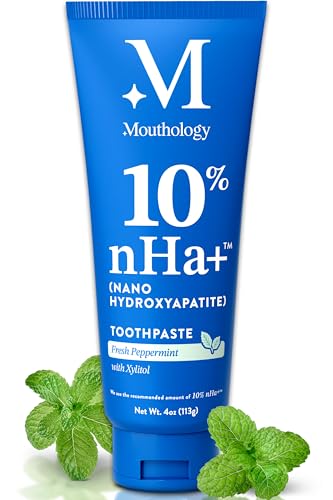 Mouthology 10% Nano Hydroxyapatite Toothpaste (Fluoride Free), Whitening*, Supports Enamel Care*, Appropriate for Sensitive Teeth*, SLS Free, Xylitol nHA Toothpaste for Adults, Mint 4oz (USA Made)