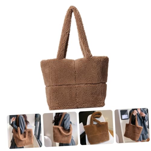 Cabas en peluche douce grand format avec bandoulière couleur café chic