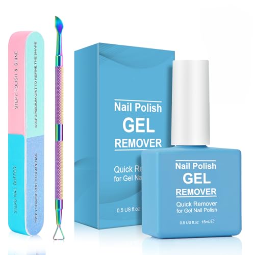 Gel Nail Polish Remover 15ml with Nail File & Nail Polish Scraper Professional Gel Polish Remover Easily & Quickly Remove Nail Polish in 3-5 Minutes Doesnt Hurt Nails