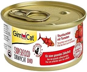 GimCat Superfood ShinyCat Duo Thunfisch mit Tomaten - Katzenfutter mit saftigem Filet ohne Zuckerzusatz für ausgewachsene Katzen - 24 Dosen (24 x 70 g)